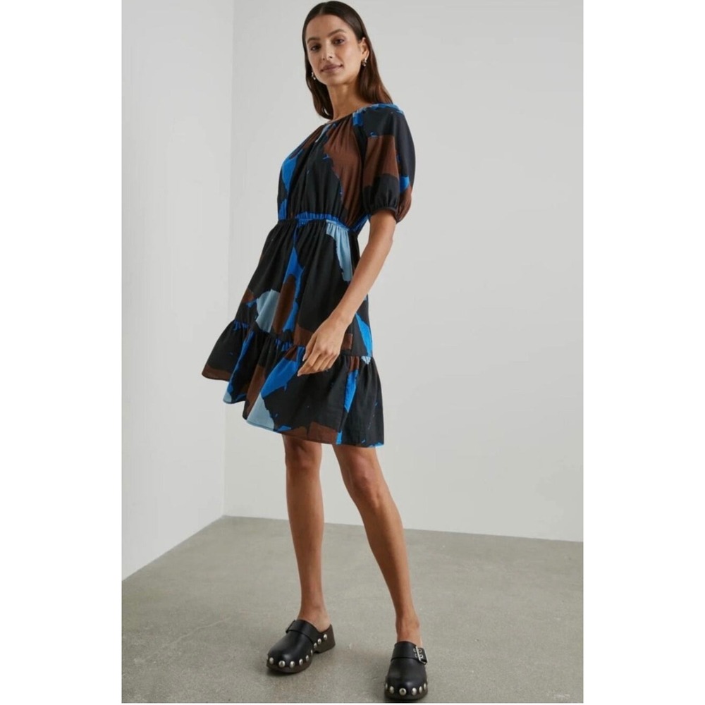 Rails Khloe Blue Multi Color Block Abstract Tiered Midi‎ Dress Size XS Womens